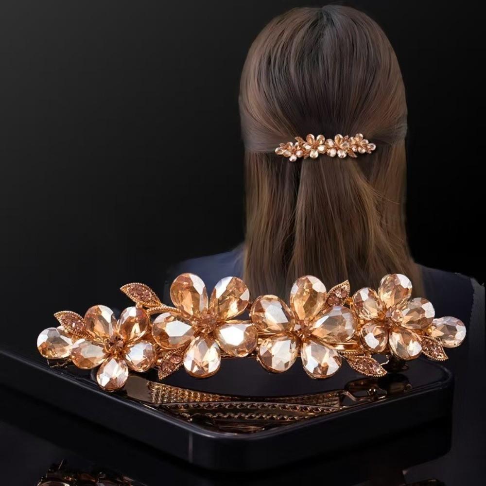 Rhinestone Spring Clip Hairpin Large Size Back of Head Half-tied Hairpin for Women