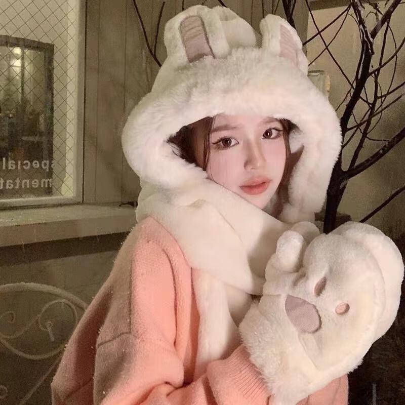 Women's Korean Style Winter Hat Scarf Gloves Set