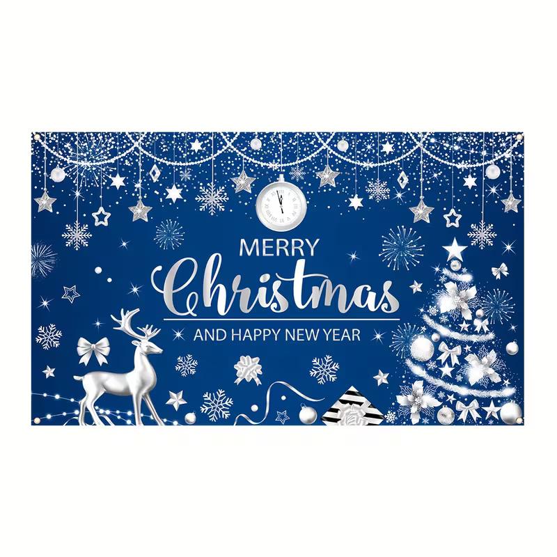 2D Blue Christmas with Snowflakes and Stars Photography Background