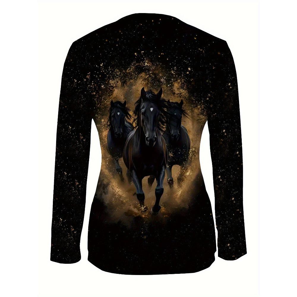Elegant Casual Comfortable Style Painting Animal Horse Elements Printing Pattern Code Women's Clothing Crew Neck Zipper Long Sleeve