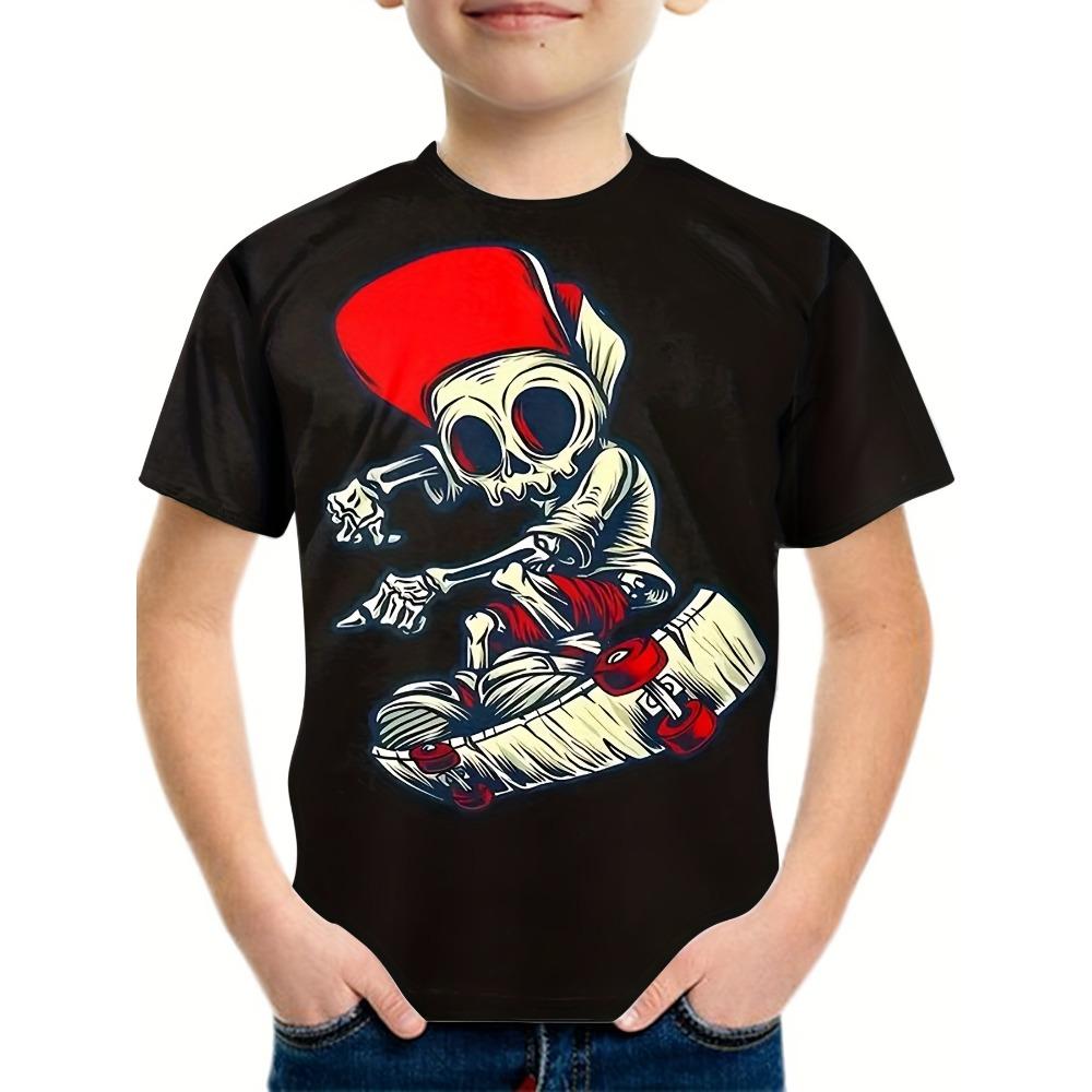 Abbigliamento per Bambini T-shirt da Ragazzo Manica Corta Stampa Teschio 3D Abbigliamento Estivo per Bambini Streetwear Creativo alla Moda Girocollo Abbigliamento per Ragazze