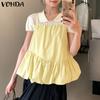 VONDA Women Strap Sleeveless Ruffled Casual Pleated Tank Tops