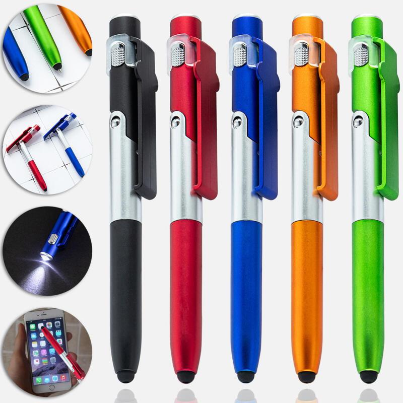 HdoorLink 4 In 1 Multifunction Ballpoint Pen with LED Light Fold Phone Holder Night Read Writing Pencil Office School Student Stationery