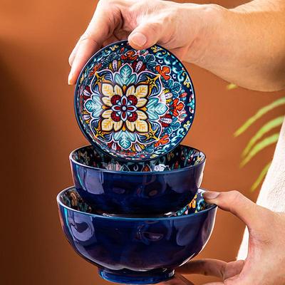 Bohemian Rice Bowl Home Creative Personality Ceramic Fruit Bowl High Appearance Level Retro Noodle Salad Bowl