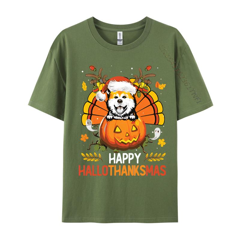 Akita Inu Happy Hallo Thanksmas Hallo Anime T Shirt Novelty Fitted Men T Shirt Print Cotton Grey Shirt Graphic Tee