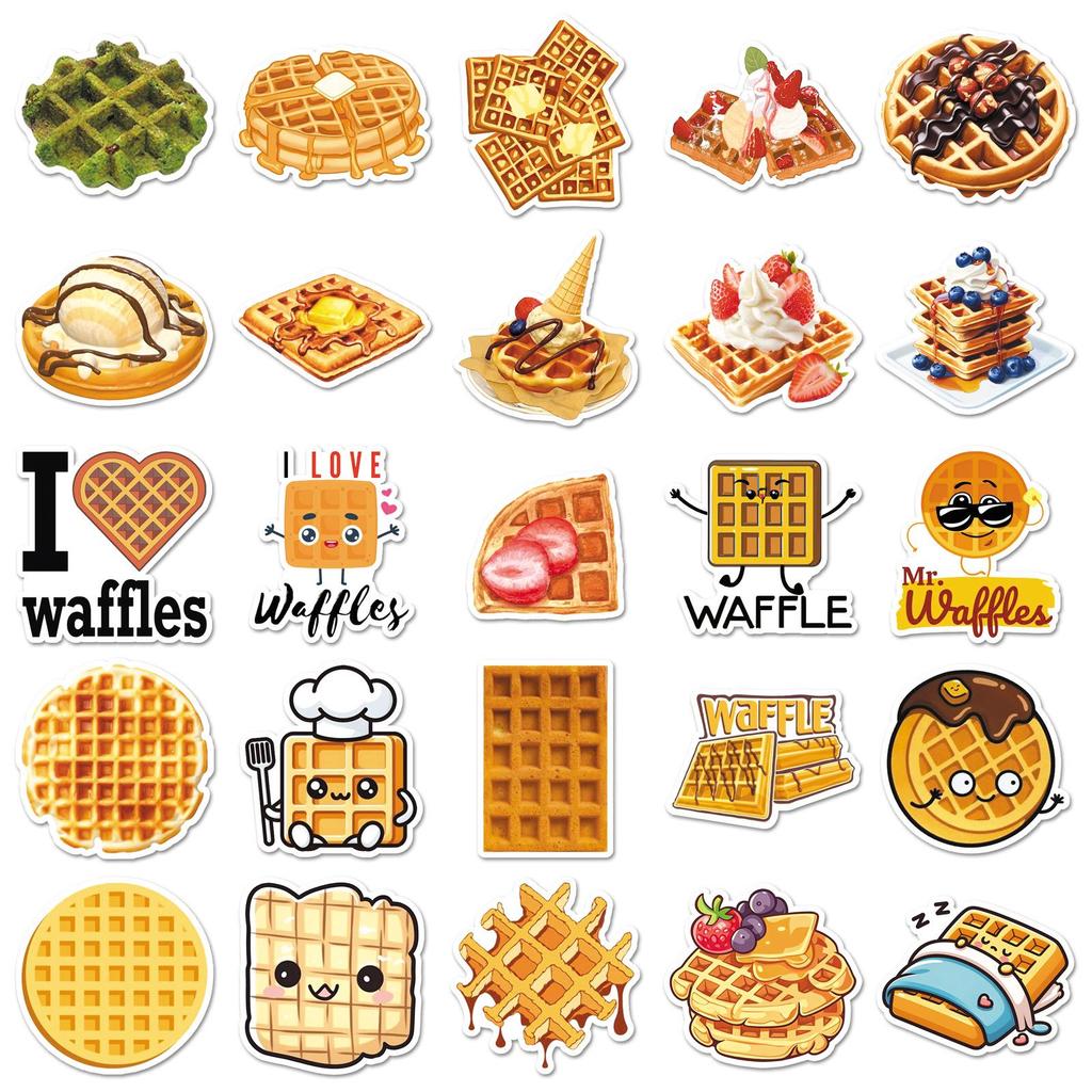 50pcs Waterproof Waffle Dessert Cartoon Stickers for Cake Storage Decoration