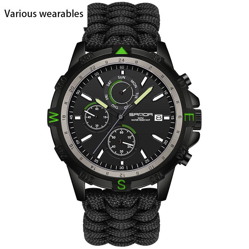 New Electronic Quartz Men's Watch Outdoor Mountaineering Sports Braided Calendar Men's Watch Three Eyes and Six Needles Watch
