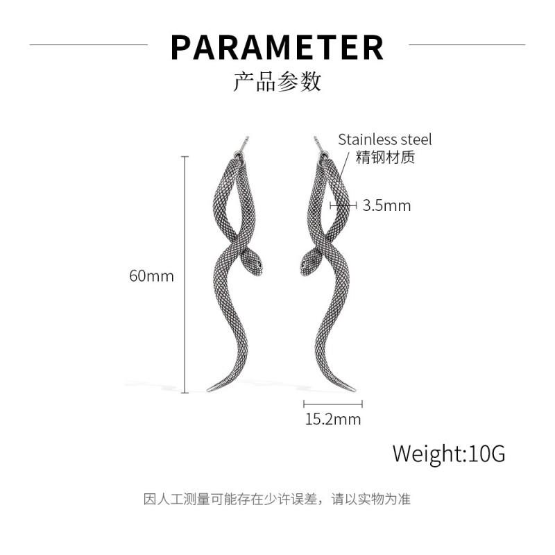 Earstuds Men s Stainless Steel Personalized Street Retro Versatile Snake Shaped Titanium Earrings