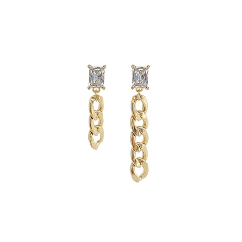jewelCOUNTY Unbalanced Chain & Crystal Earrings