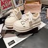 2025 Metal Buckle Leather Big Head Lace-up Thick-soled Muffin Bread Shoes Casual Board Shoes Small German Training Women's Shoes