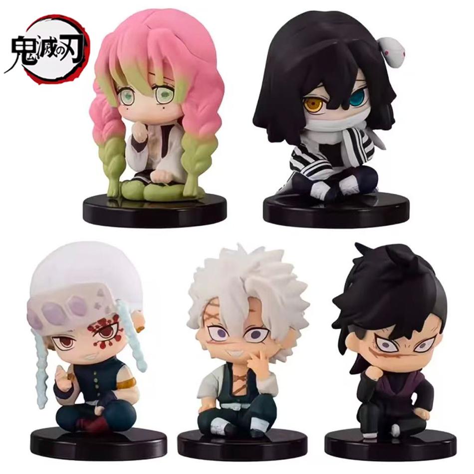 5pcs Q Version Demon Slayer Sitting Ghost Doll Tanjiro Nidouzi Inosuke Zenizu Toy Figural PVC Model Gift