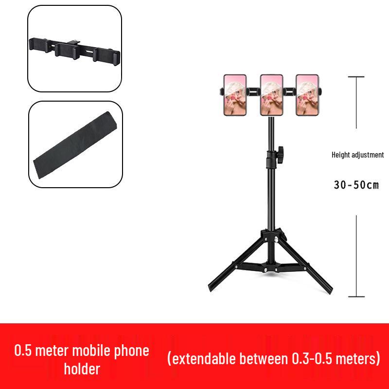 Mobile Streaming Stand with LED Fill Light and Multi-Camera Mount for Desktop and Outdoor Photography