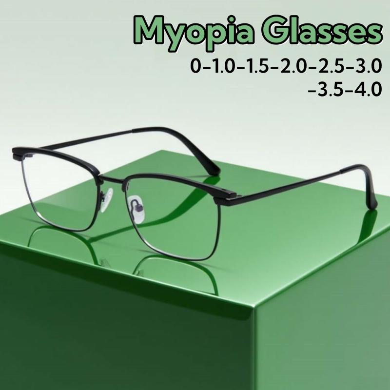 Retro Half-frame Myopia Glasses Men Business Elegant HD Clear Lens Anti-Blue Light Eyewear 0 TO -4.0