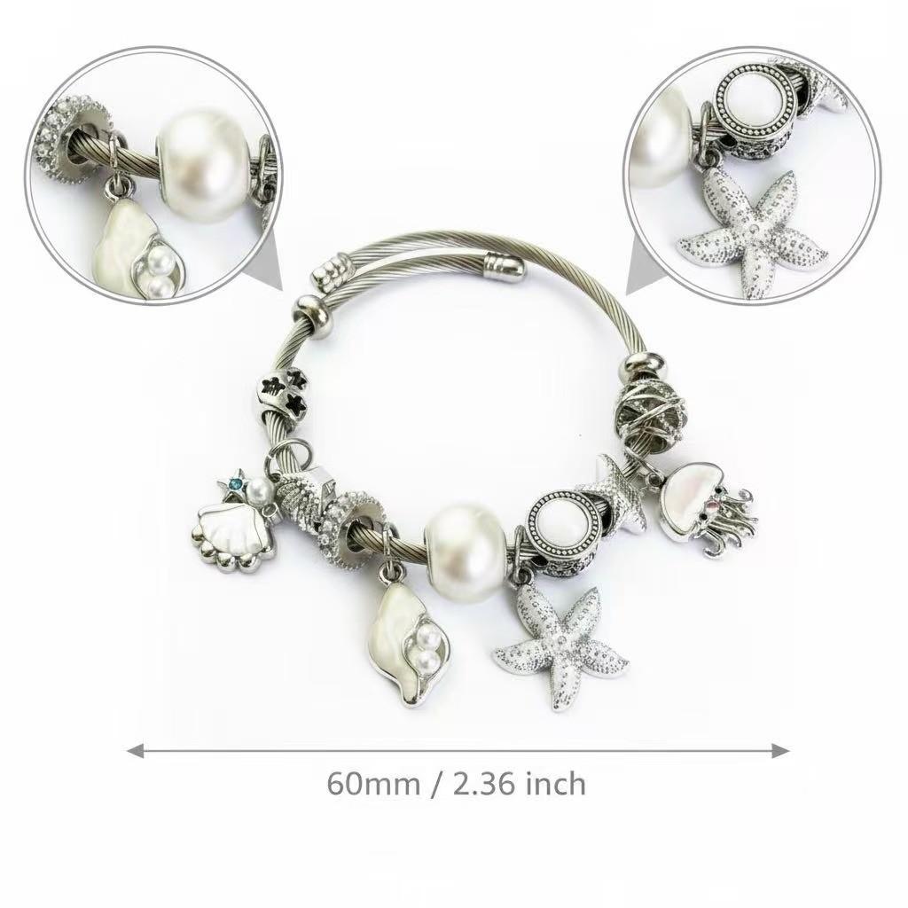 Ocean Theme Stainless Steel Beaded Bracelet With Starfish Sea Creatures For Women Summer Jewelry
