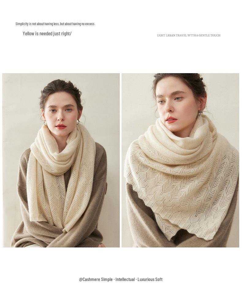 Women's 100% Pure Cashmere Hollow Knitted Scarf - Warm & Fashionable for Autumn/Winter
