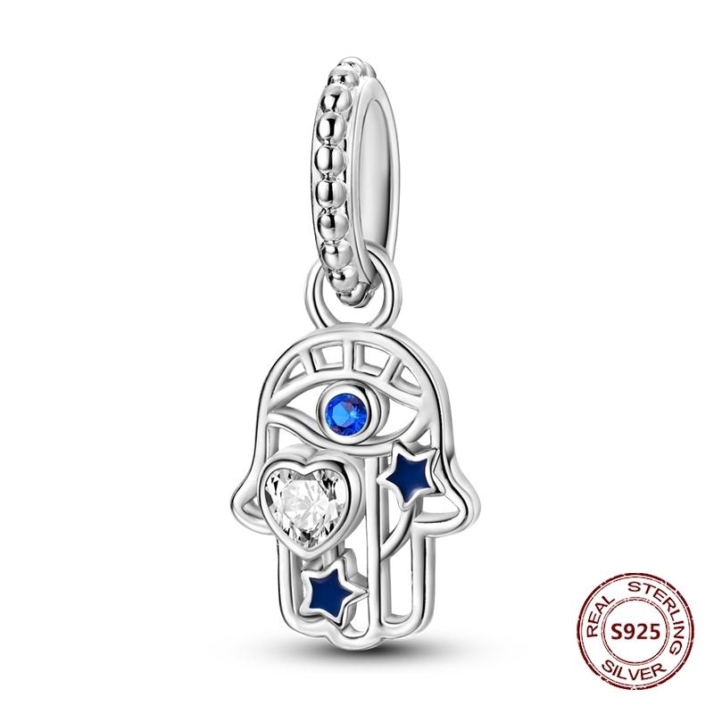 Teufelsaugen Anhänger 925 Kupfer Original Hand von Fatima Blauer Zirkon Kreuz Blaue Augen Charms Passend für Armband DIY Herstellung Zirkon Geschenk