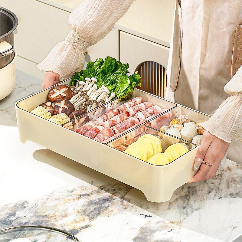 Stackable Compartmented Kitchen Tray with Draining for Hot Pot Side Dish