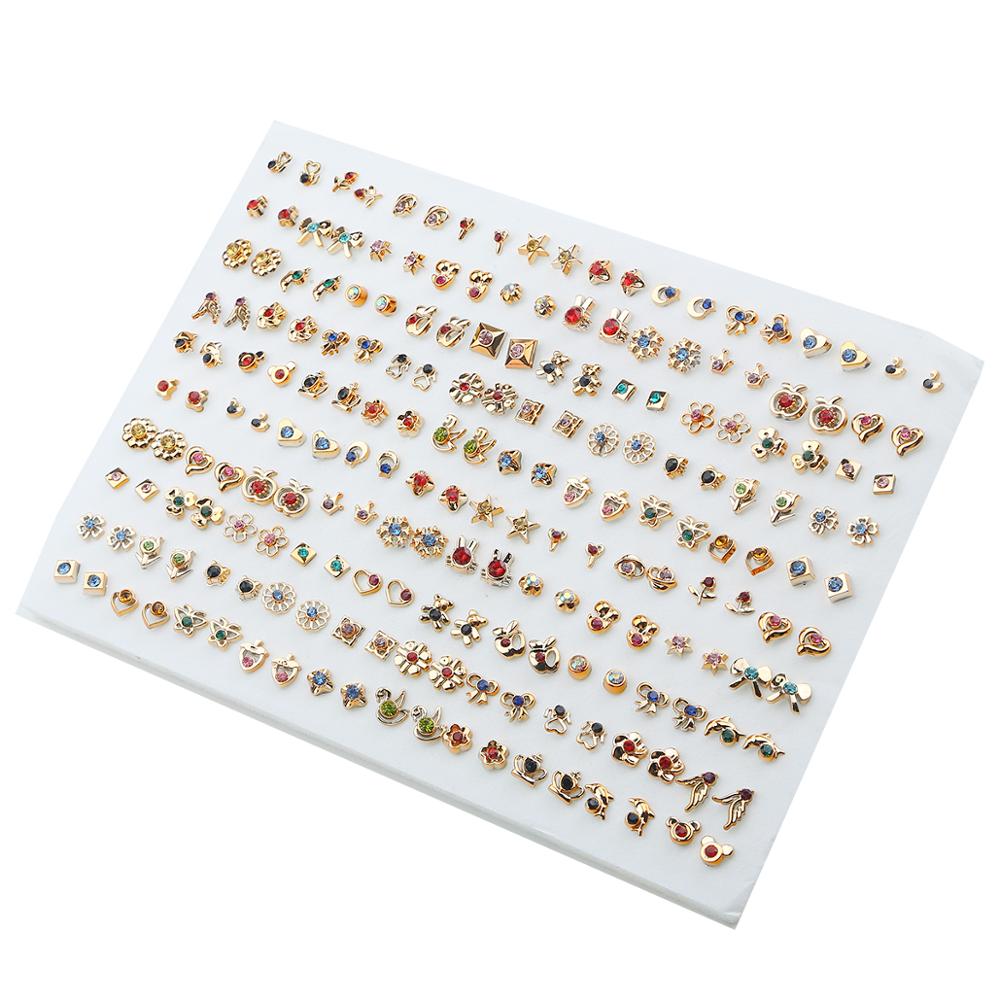 100Pairs Acrylic Crystal Heart Star Moon Small Stud Earrings Set For Women Girl Animal Flower Plastic Earring Trend Jewelry