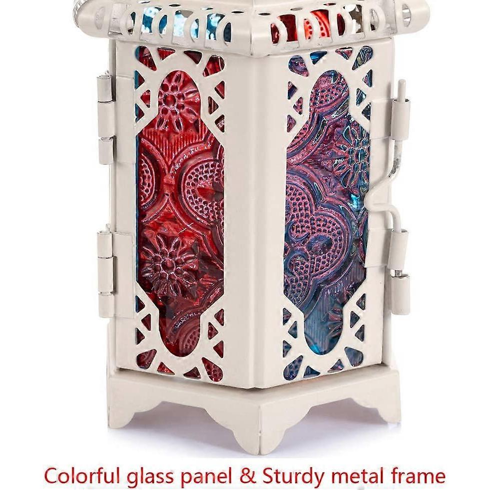2 Piece Moroccan Style Candle Lights - Small Tea Light Candle Holder with Stained Glass Panel