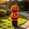 Outdoor Fall Yard Decorations Artificial Pumpkin Topiary Tree, Halloween Face Faux Boxwood Plants with Stake, Decorative Orange Autumn