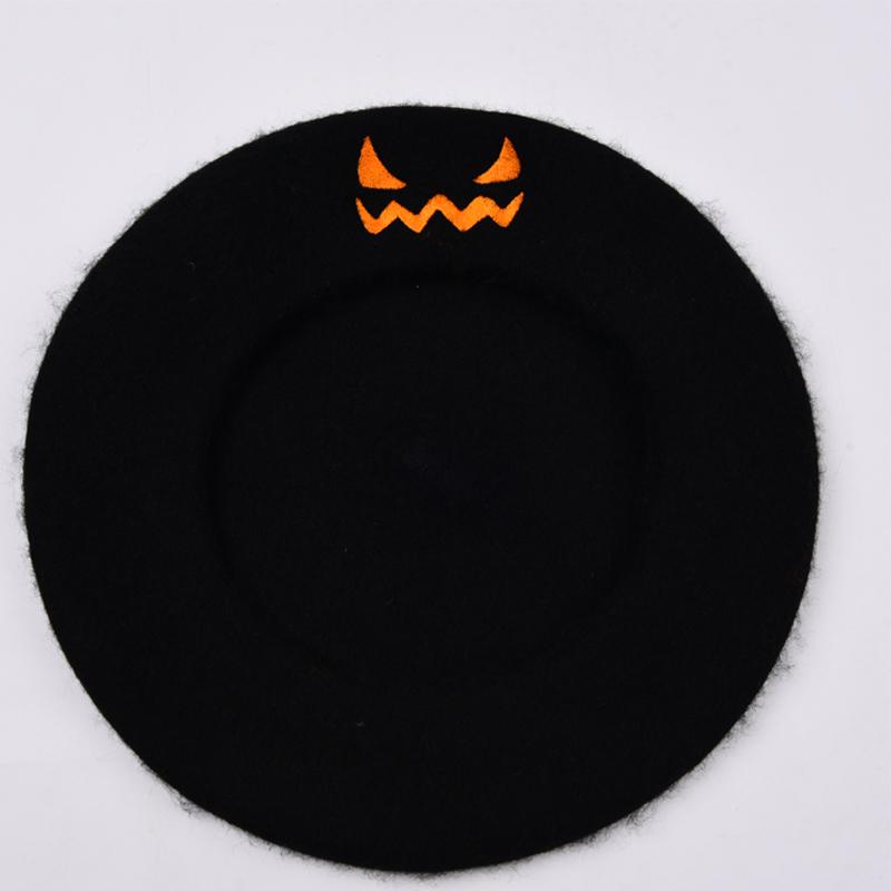 Vintage Plain Beret Cap For Women French Artist Chapeau Femme Wool Winter Hats Solid Color Halloween Embroidery Pumpkin Hat