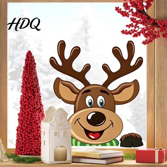 Holiday Window Clings Christmas Static Clings Peeking Santa Reindeer Stickers Xmas Party Supplies No‑Glue Cartoon Decals for Indoor‑Outdoor