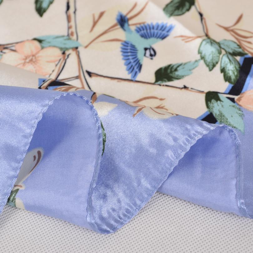 [BYSIFA] Chinese Style Women Silk Scarf Ne Roses Vase Pattern Blue Satin Large Square Scarves Wraps Elegant Muslim Headscarves