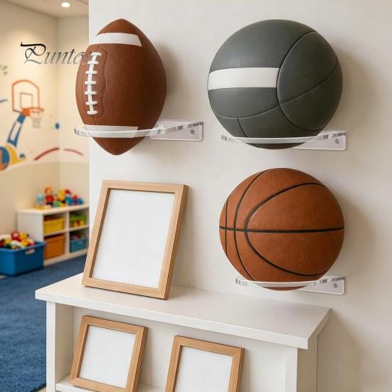 Wall Mounted Ball Holder Basketball Mount Display Rack, Durable Acrylic Storage Holder, Garage Sports Equipment Organization Home Gym for Soccer