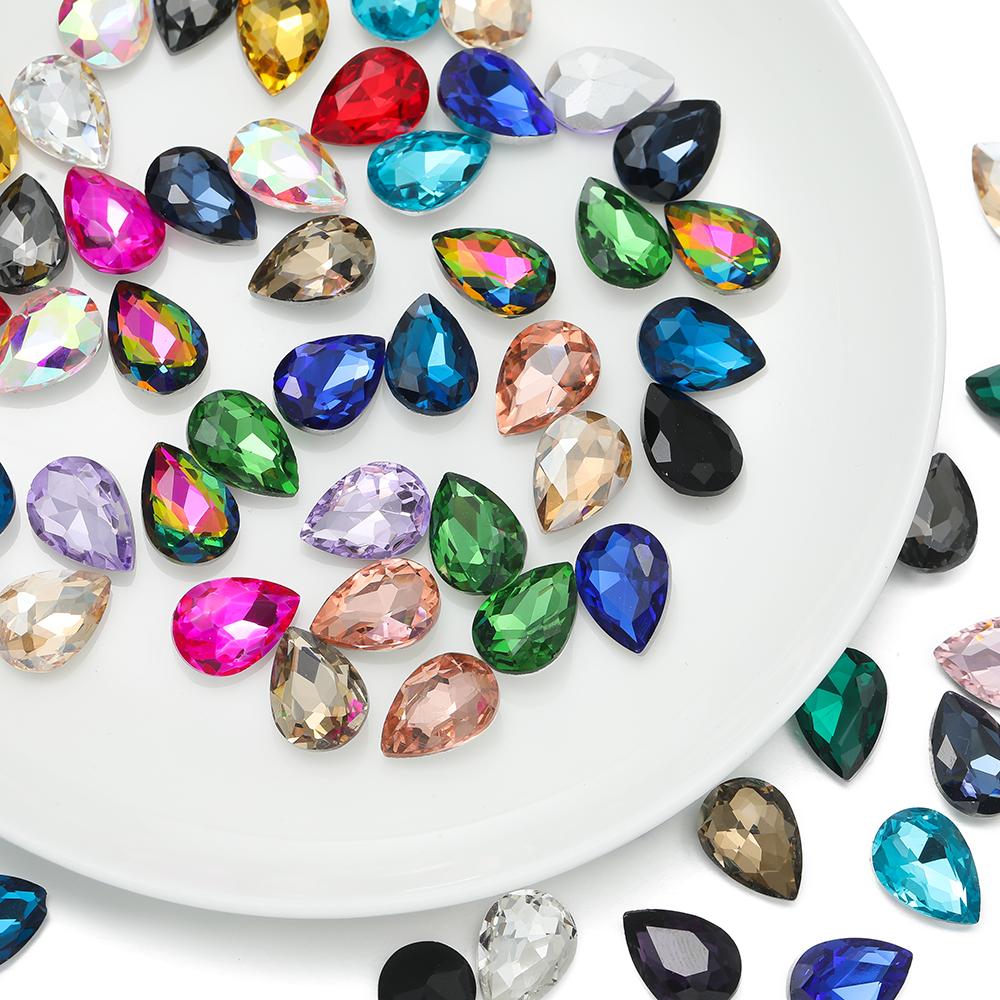 10 Stück/Los Tropfenförmige Glasperle Kristall Edelstein Spitze Rückseite Tropfenform Strasssteine Aufkleber Strassstein Für DIY Schmuckzubehör
