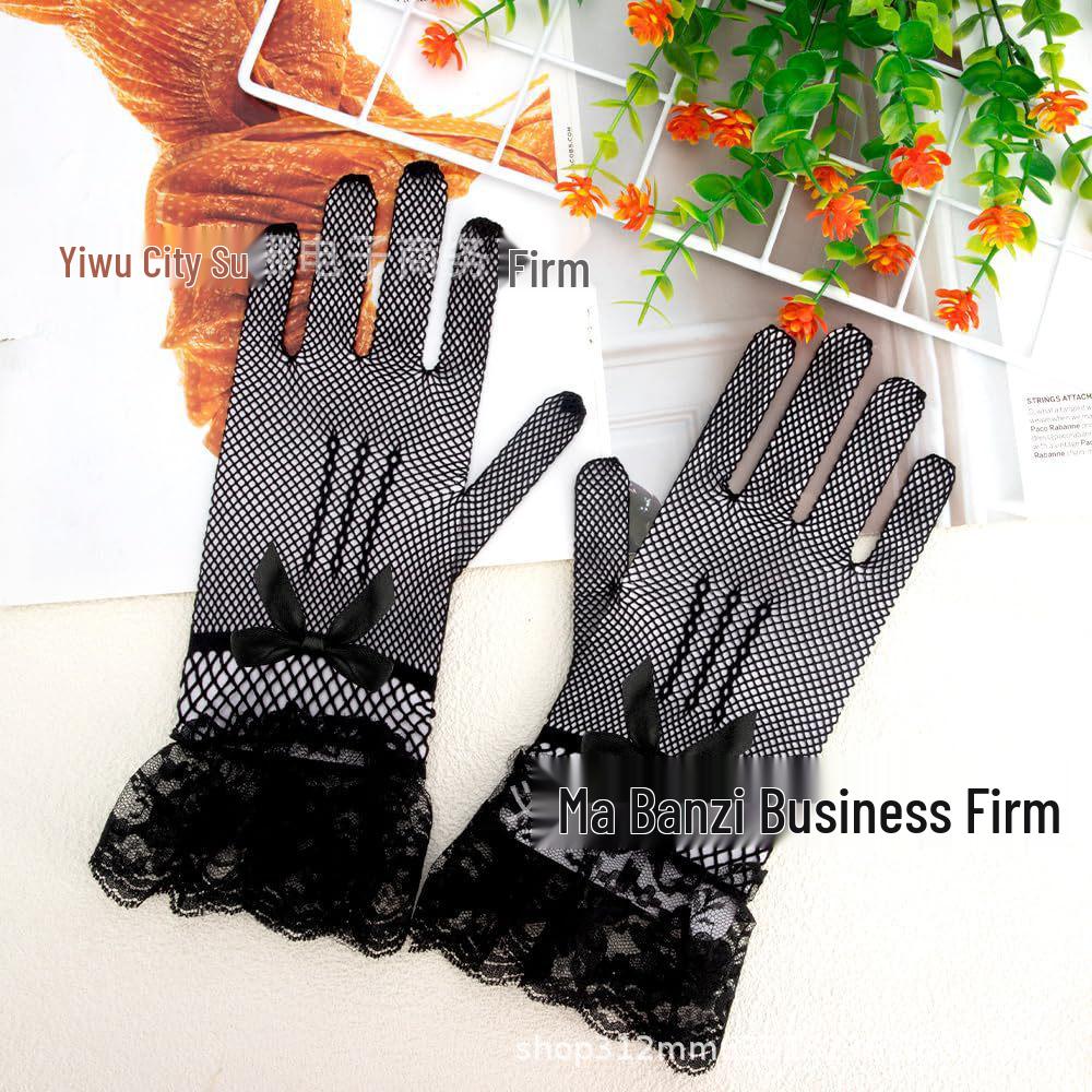 Bridal Fishnet Lace Gloves with Bowknot for Wedding, Prom, and Performance