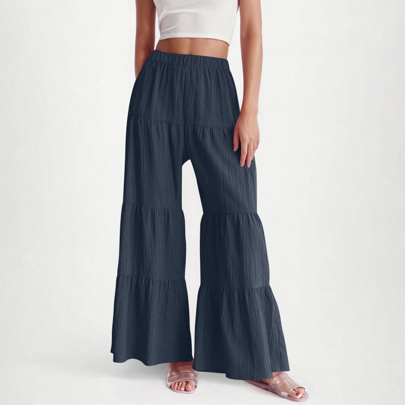 

Women s Fashion Color Pants With High Waist, Pleated Elastic Waist Loose And Casual Wide Leg Pants L
