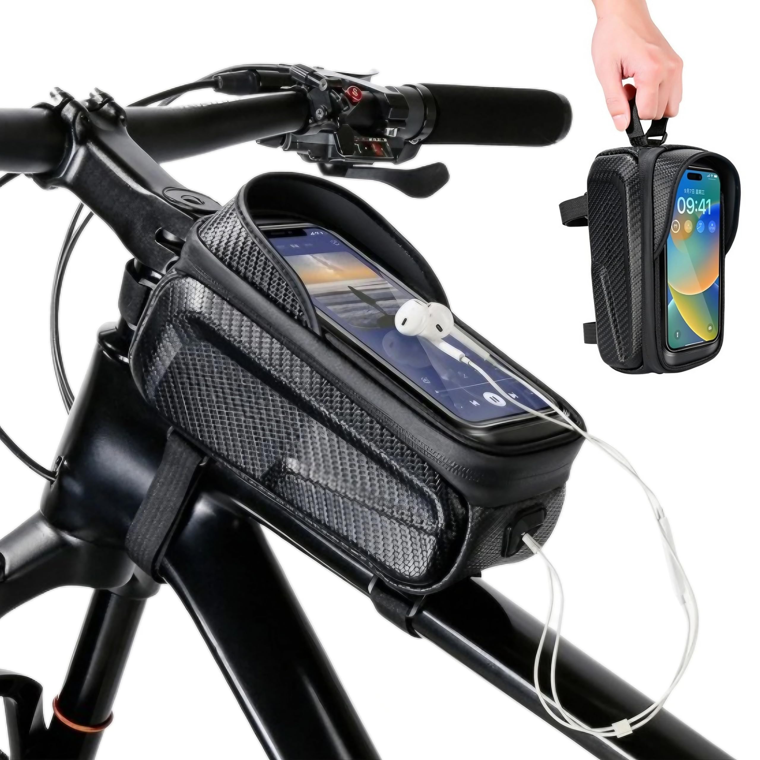 

East Leaf Frame Bag, Waterproof EVA Case for Bicycles, with TPU Touch Screen, Fits 6.8-inch Smartphones, Top Tube Style