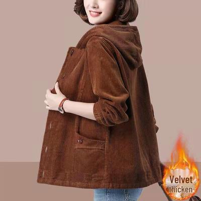 Women's Slimming Corduroy Jacket - Thick Velvet, Loose Fit, Korean Style, Plus Size, Autumn Winter Fashion