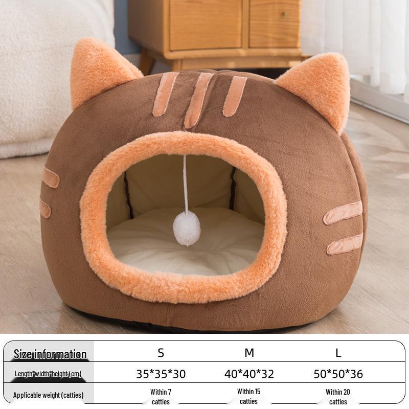 Autumn/Winter Cat-Shaped Semi-Enclosed Warm Pet Bed & Mat