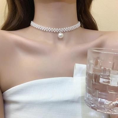 Vintage Elegant Jewelry Simple White Pearl Chain Choker Necklace For Women Wedding Fashion Gifts