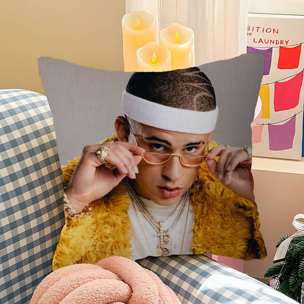 Global Reggaeton Star B-Bad Bunny Cushion Cover Polyester Sofa Cushions Decorative Throw Pillows Home Decoration Pillowcover