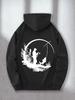 Geometric Print Regular 250G Heavyweight Pullover with Pocket Adjustable Drawstring for Unisex Warm Sweatshirt, Cozy Four Seasons