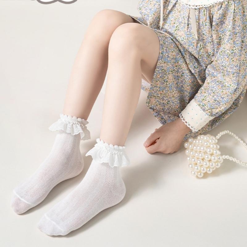 5 Paar weiche & atmungsaktive Baumwoll-Knöchelsocken für Kleinkinder, Wadenlange Socken-Set für Mädchen, mit stilvollem Rüschen-Design