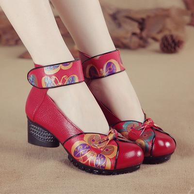 Vintage Rote Mary Jane Pumps Schuhe Damen Frühling Sommer Schicke Festliche Schuhe 42 Damen Mittelhohe Absätze Retro Print Blockabsatz Damenpumps