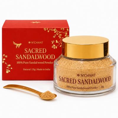 N’Chant Sacred Sandalwood Powder for Face Pack, Glowing Skin & Tan Removal | 100% Pure & Organic Chandan Powder for Skin Care, Puja & Tilak | Helps