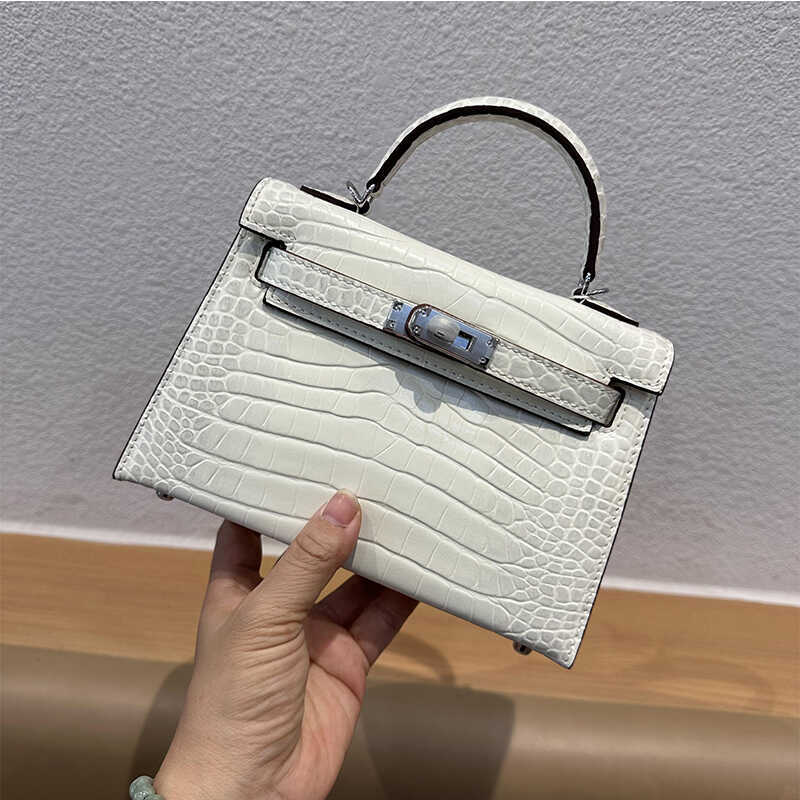 Crocodile Pattern Kelly Bag, Women's New Fashionable and Versatile Second Generation Mini Leather Shoulder Cross Carrying Bag