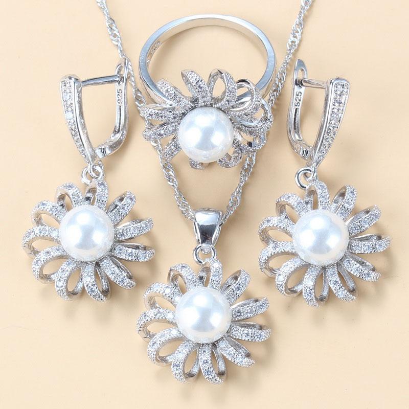 Sunflower Jewelry Bridal Sets Natural Freshwater Pearls Earrings/Necklace And Ring For Women Wedding Gift