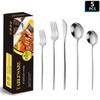 Portugal Gold Stainless Steel Cutlery Set: Four-Piece Knife, Fork, and Spoon Set for Steaks.
