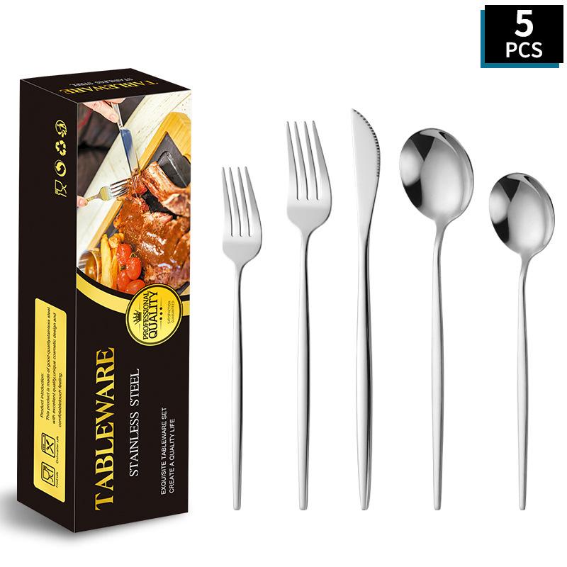 Portugal Gold Stainless Steel Cutlery Set: Four-Piece Knife, Fork, and Spoon Set for Steaks.