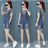 Damen Sommer Chic Zweiteiler Set 2025: Denim Latzhose mit Trägern & Kurzarm-T-Shirt, Trendiger Koreanischer Stil