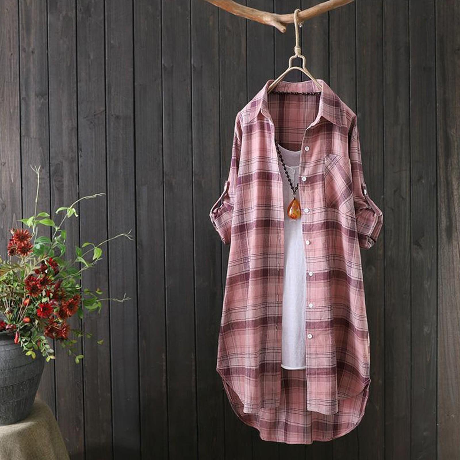 

Женская модная повседневная клетчатая рубашка в длинной свободной корейской версии рубашки большого размера с длинным рукавом XXXL розовый