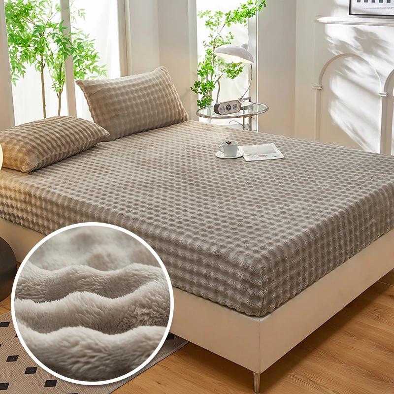 Thermal Velvet Bed Sheets Plush Fabric Mattress Cover For Winter Bed Cover Bed Bed Linen Set For Single Double King Queen Bed