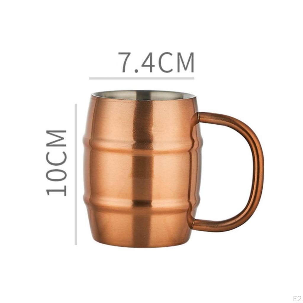 Stainless Steel Beer Mug BarrelShaped with Handle InsulatedWall Drinkware for Home