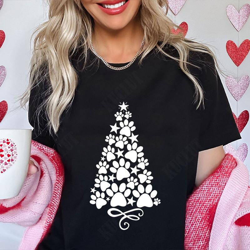 Funny Heart  Dog Paw Print Women Tshirts Fashion Summer Ladies Tshirts Short Sleeves Clothes Love Heart Fashion Casual Shirts