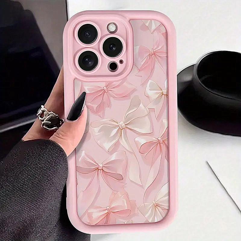 Gentle Pink Bow Print Phone Case For iPhone 16 17 Pro Max 15 14 13 12 11 XS X XR 7 8 16 Plus SE 2022 16E Cute Bownote Soft Cover